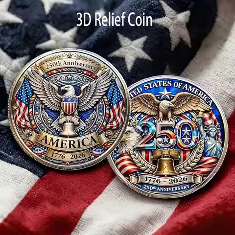 250th Anniversary 3D Embossed Coin, 1776-2026 White Eagle Design, Double-Sided Historical Collectibl