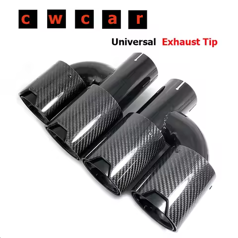 1Pair H Style Dual Outlet Muffler Tip Black Stainless Universal M Performance Carbon Fiber Exhaust P