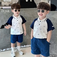 short sleeve set for boys with collar with CAR pattern & PLANE Bernie - polo set short sleeve for bo