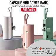 Mini Capsule 5000mAh Power Bank Built in Cable Portable Charger Powerbank iP Android