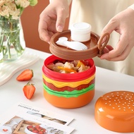 Creative Burger Shape Student Round Lunch Box with Handle Tableware Children Cute Bento Box Portable