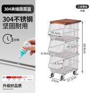 304不銹鋼推車 置物架 零食廚房落地多層移動書架 收納儲物架 浴室架（平行進口）