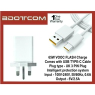 OPPO 65W VOOC Flash Charging Power Adapter Travel Charger with USB TYPE-C Cable