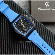 Alexandre Christie | AC 6608MCRIPBALB Chronograph Sporty Men Watch with Black Dial Light Blue Silicon Strap Official