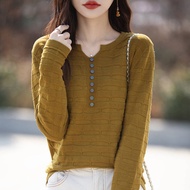 Cotton Long-Sleeved Sweater Long-Sleeved New Button Fashion Loose Half-Open Thin Bottoming Top 0pLL