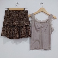 [PRELOVED] Gyaru Leopard Mini Skirt & Tanktop GRL