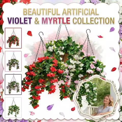 2 Pack Artificial Crepe Myrtle Hanging Flowers,UV Resistant Fake Silk Hanging Baskets for Outdoor Sp