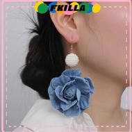 FKI Blue Rose Earrings, Handmade Denims Denim Blue Fabric Earrings, Ornament Exaggerate Flower Earri