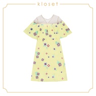 Kloset Ruffle Shoulder Dress (SH18-D010) เสื้อผ้าผู้หญิง เสื้อผ้าแฟชั่น เดรสแฟชั่น เดรสผ้าปัก