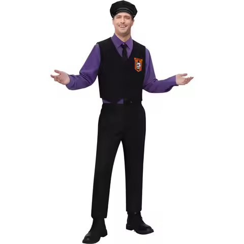 Purple Guy William Afton Cosplay Costume Fna Five Nights Movie Hat Shirt Vest Pants