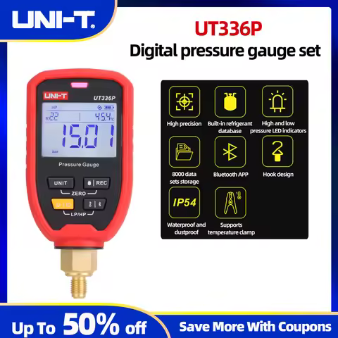 Professional UT336P Digital Pressure Meter with Refrigerant Database LED Alarm IP54 for Air Conditio