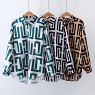 European and American style foreign trade women's new lapel long sleeve striped loose shirt women