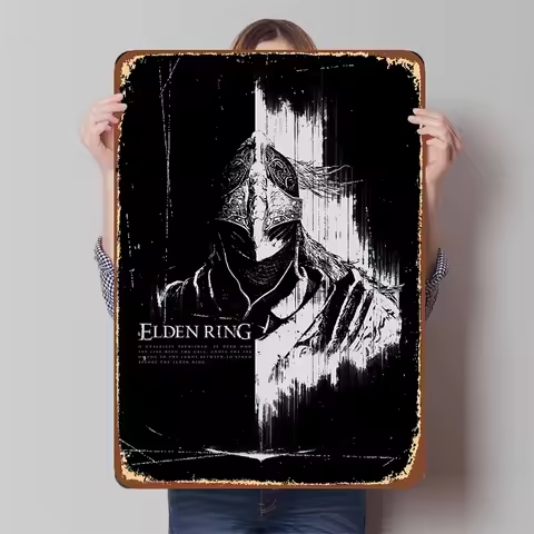Elden Ring Tarnished Knight Metal Wall Art Gothic Medieval Fantasy Decorative Iron Painting for Game