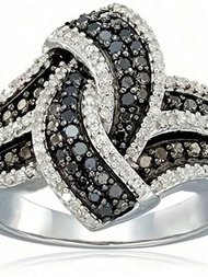 豪華婚禮新娘戒指,銀色爪鑲式十字黑色縞瑪瑙戒指,適用於女士求婚及訂婚,時尚高檔個性珠寶