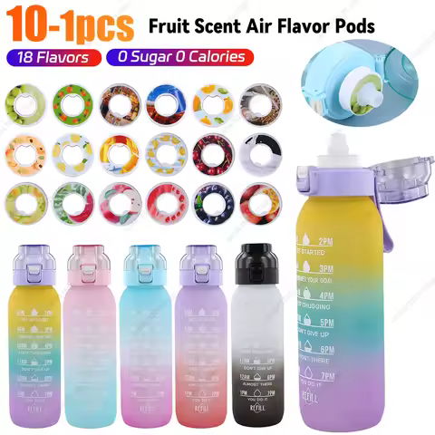 1000M Portable Water Bottle with 7 Air Flavor Pods 0 Sugar 0 Calories Fruit Scented Flavour Pods Lea