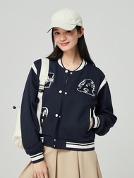 女裝|Logo純棉立領棒球外套-海軍藍
