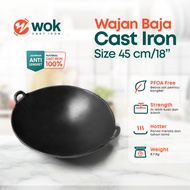 Seasoned Cast Steel Wok 18 Pieces (45cm) Thick / Cast Iron Wok / Cast Iron Wok / Frying Pan