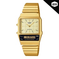 Casio Vintage Style Analog-Digital Dual Time Gold Ion Plated Stainless Steel Band Watch AQ800EG-9A A