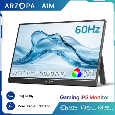 ARZOPA 17.3inch 1080P FHD Portable Monitor IPS Screen External Display with Type-C Mini HDMI for Lap