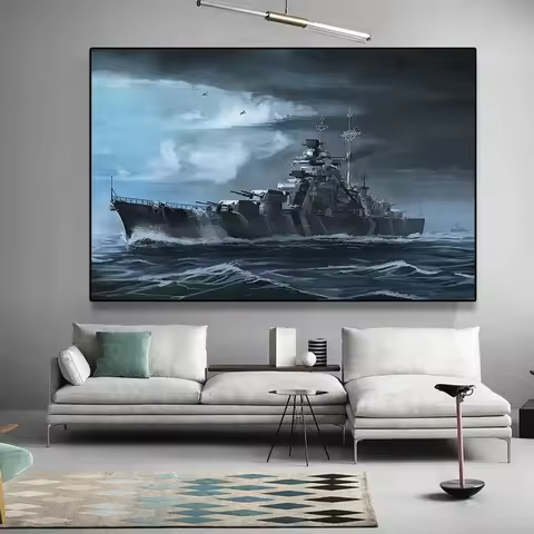 World of Warships Bismarck Battleship Painting Canvas Poster HD Printed Wall Art Pictures Modern Liv