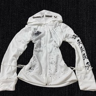 (SYNTHESIS) Jacket corset hoodie zip with red pattern printed with diverse metal rings punk rock emo