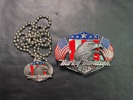 哈利銀彩色鷹頭美國旗皮帶扣及同款吊墜連波鍊 Harley Davidson Belt Buckle and necklace