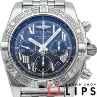 Pre-owned Breitling Chronomat 44 watch with diamond bezel, model AB0110/AB0110AA/B956. Includes box 