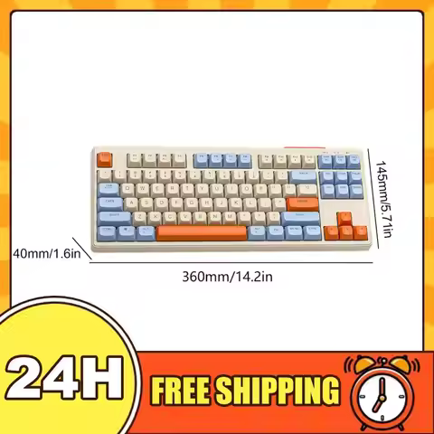 Bluetooth-Compatible Gaming Keyboard 87 Keys Wireless Keyboard Wireless 2.4G RGB Lighting Effect Sil