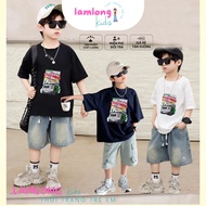 Loose-fitting boys' T-shirt made of 4-way stretch cotton that absorbs sweat well for summer AO6
