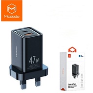 [100%ORIGINAL]Mcdodo Charger Adapter  Dual Type-C + USB Ports 47W GaN Mini Fast Charger Adapter