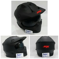 JPX MX 726R Helmet Plain solid Super Black Matte red VISOR SMOKE