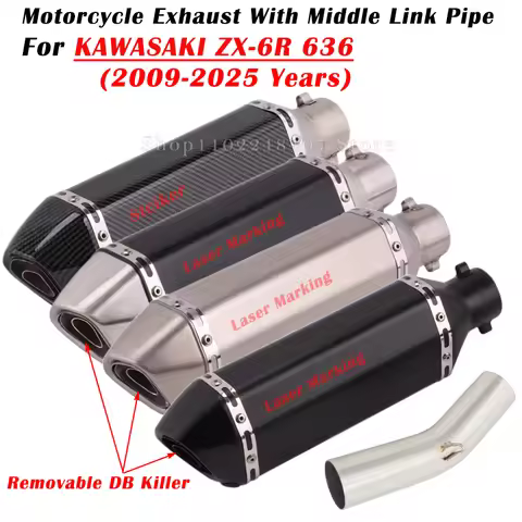 For KAWASAKI Ninja ZX-6R ZX6R ZX 6R 636 2009 - 2025 Motorcycle Exhaust Escape Modified Muffler With 