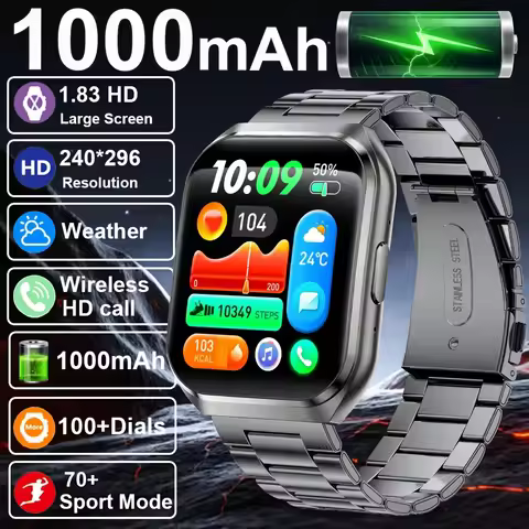New Outdoor Smart Watch Man 1000mAh Long Standby Smartwatch Men IP68 Waterproof Heart Rate Sport BT 