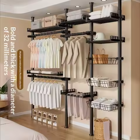 Indoor Floor-Standing Telescopic Vertical Clothes Drying Rack Bedroom Clothes Drying Rod Coat Rack O