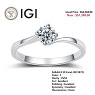 18K (750) White Gold IGI LAB GROWN DIAMOND SARAH 0.50ct F Color 3 Excellent NONE Fluorescence (RKI18
