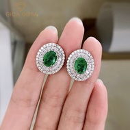 GICA 100 925 Sterling Silver Emerald High Carbon Diamond Stud Earrings For Women Sparkling Wedding Party Fine Jewelry Gift