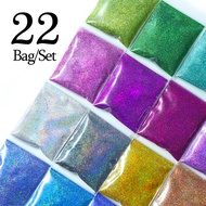22Color/220g/7.76oz 22 Bags Holographic Nail Glitter Powder Set, Ultra Fine Iridescent Laser Shimmer