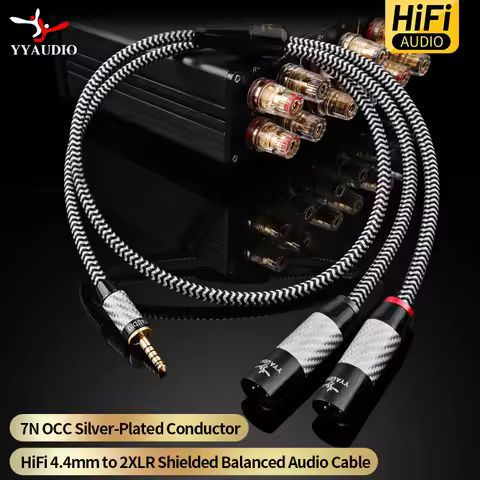 YYAUDIO 4.4mm 5-Pole to Dual XLR Male Balanced Cable 7N OCC Silver-Plated Hi-Fi Audio for DAP DAC Am