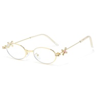 MAULLY Y2k Rhinestone Sunglasses Small Bling Oval Women Eyewear Simple Steampunk Anti-Blue Light Spe