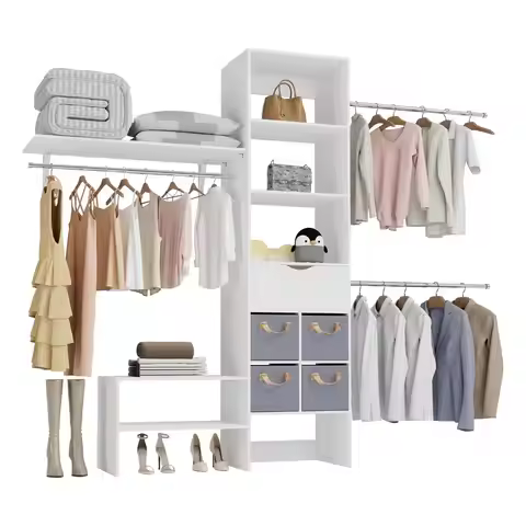 8ft Closet System with Drawers, 99 Inches Walk in Closet Organizer System with 3 Hanging Rods, Adjus