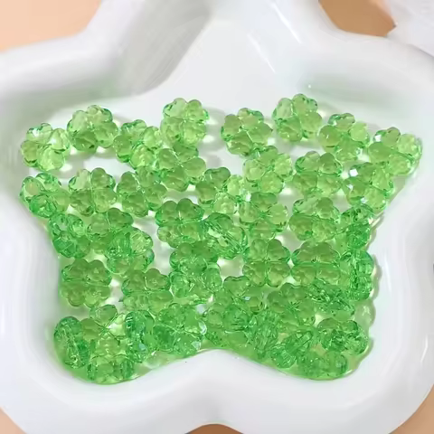 50pcs 3D Acrylic Clover Beads | Green Four-Leaf Clover Beads for Jewelry Making, Crafts, Floral Neck