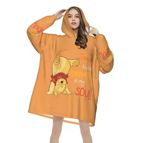 Winnie The Pooh Wearable Blanket Hoodie for Women Men Oversized Sweatshirt Blanket with Pocket