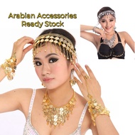 Arabian Accessories Women Hairband Necklace Earrings Arabic Aksesori For Dinner Egyptian Bracelet Set Belly Dance Costume Bollywood Set 阿拉伯饰品 perhiasan kepala Indian