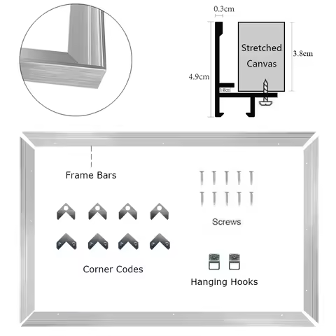 4.9cm Deep Silver Aluminum alloy Floating Frame for 40x60cm 30x40cm 40x50cm Oil Painting DIY Frame C
