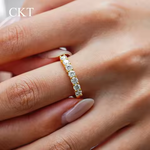 Luxury Seven-star Ring for Women Round 18K Gold 0.7ct Diamond Moissanite Rings Wedding Fine Jewelry 