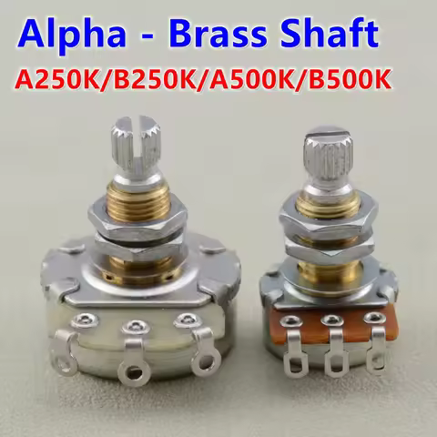 Alpha Brass Shaft Potentiometer(POT) For Electric Guitar Bass A250K/B250K/A500K/B500K - KR(Origin)