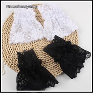 [FF] Women Short Arm Sleeves Lace Wrist Cuffs Bracelets Solid White Gloves Gothic Fingerless Gloves 