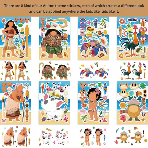 8/16Sheets Disney Moana Maui Simea Puzzle Stickers Exquisite Sticker for Phone Computer Notebook Sta
