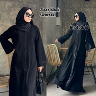 Abaya Turkey Hitam Gamis Dress Maxi Arab Saudi Bordir Turki Dubai Ziper Black Swarovski