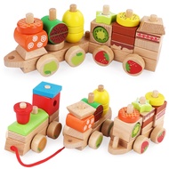 [48H Shipping] ohye Beech Wood Children's Early Education Tow Truck Building Blocks1-2-3Fruit Train 